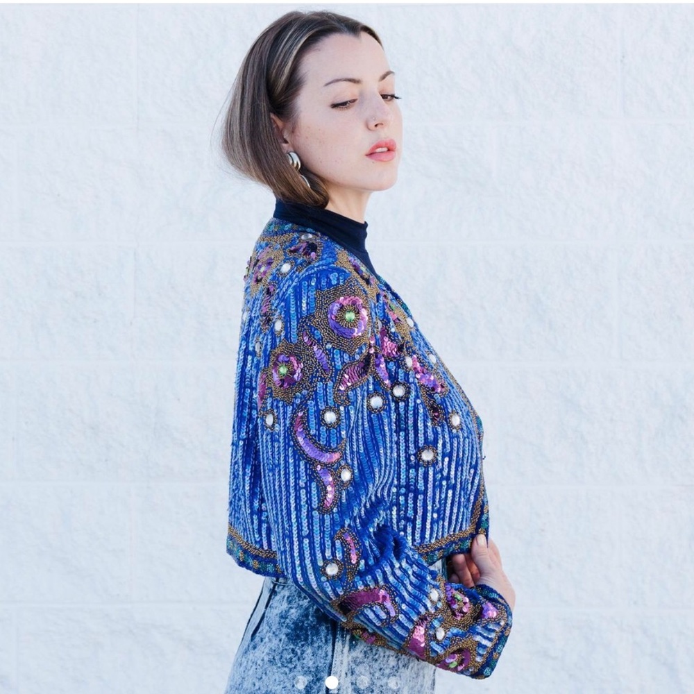 Vintage blue and gold sparkle blazer from the 80s